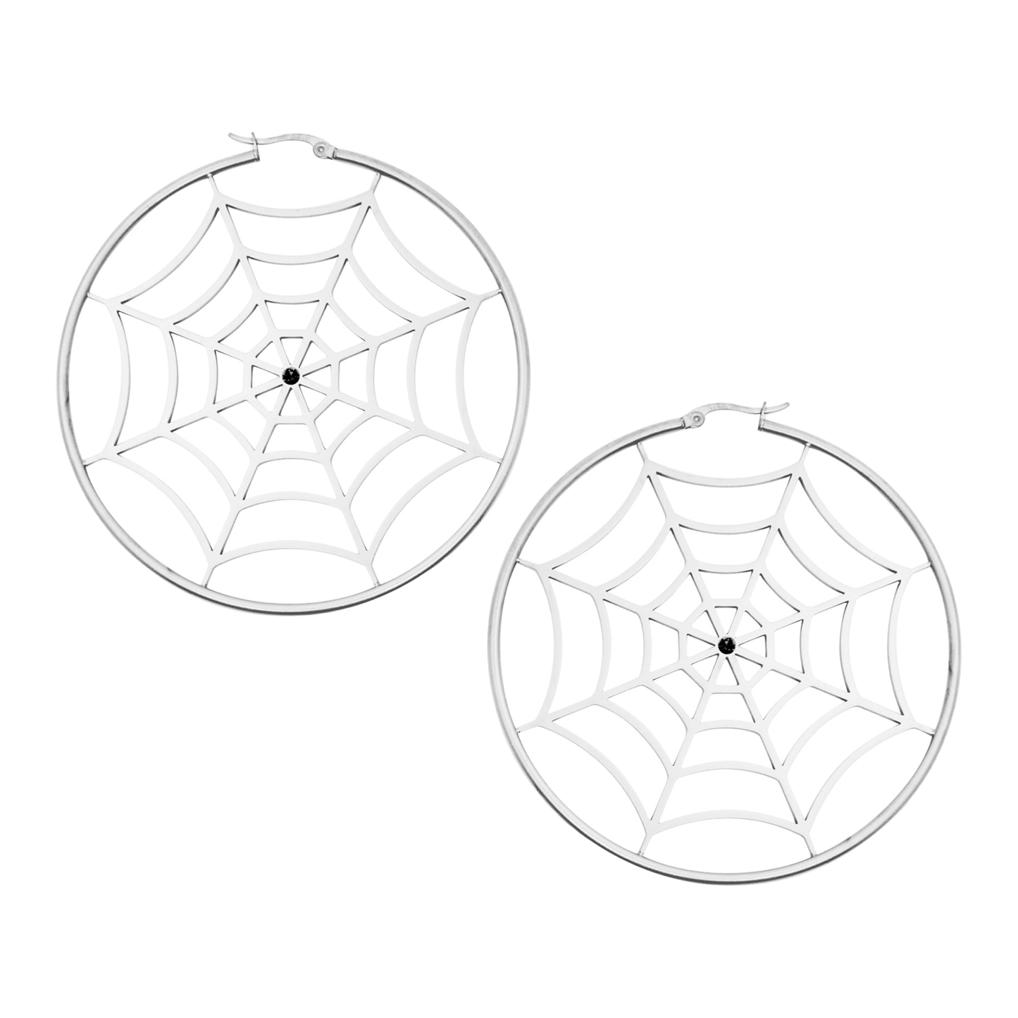 Spider Web Hoop Earrings Silver