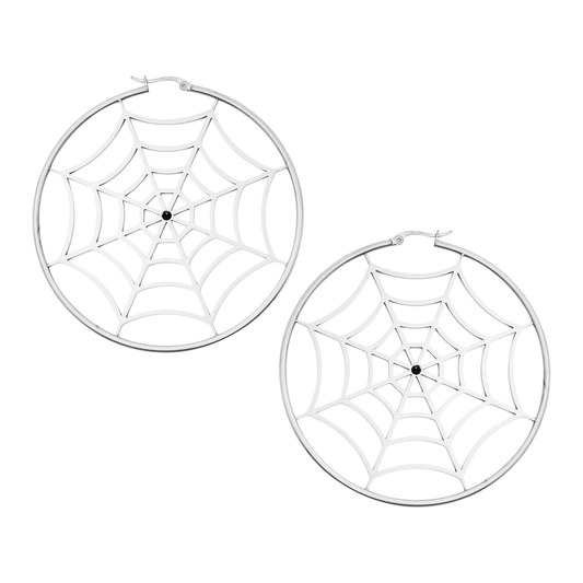 Spider Web Hoop Earrings Silver